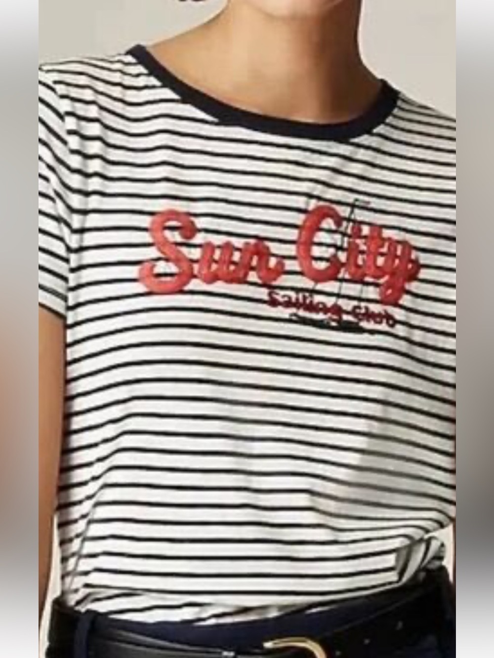 J.Crew Sun City Sailing Club Striped Graphic Tee Shirt Slim Fit Nautical Small